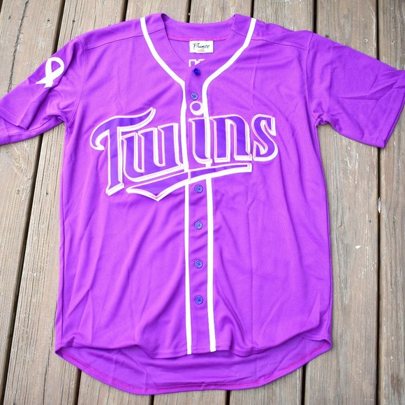 New! Prince Breast Cancer Promo Purple Rain Twins Baseball Jersey Adult Men's XL - Picture 2 of 2